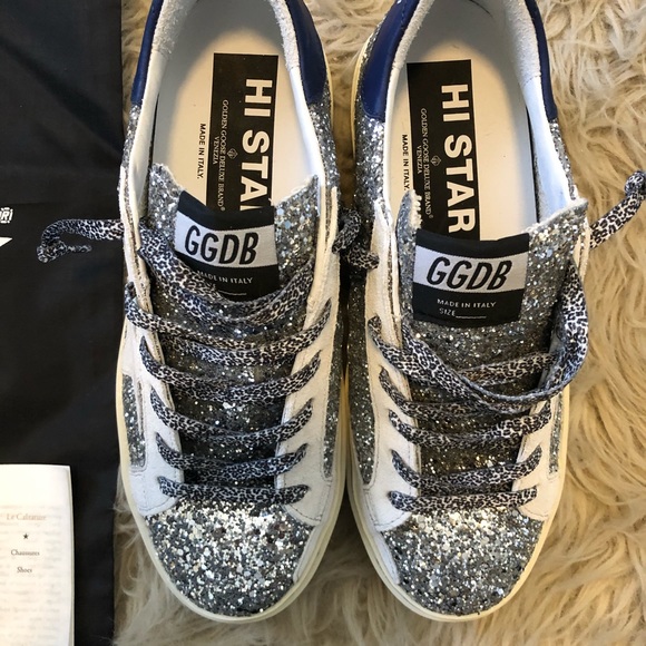 Golden Goose Hi Star Sneakers w/ Glitter & Blue - Picture 8 of 8